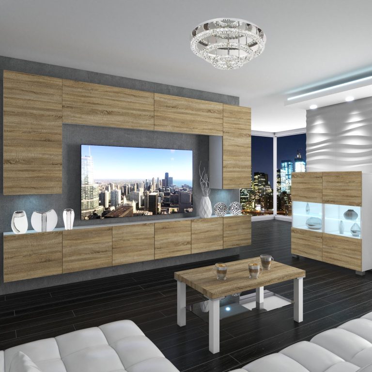 Parete attrezzata Belini Premium Versione completa Rovere Sonoma + Illuminazione LED Nexum 34 Produttore NEX 2/0/W/DS/0/0/PP