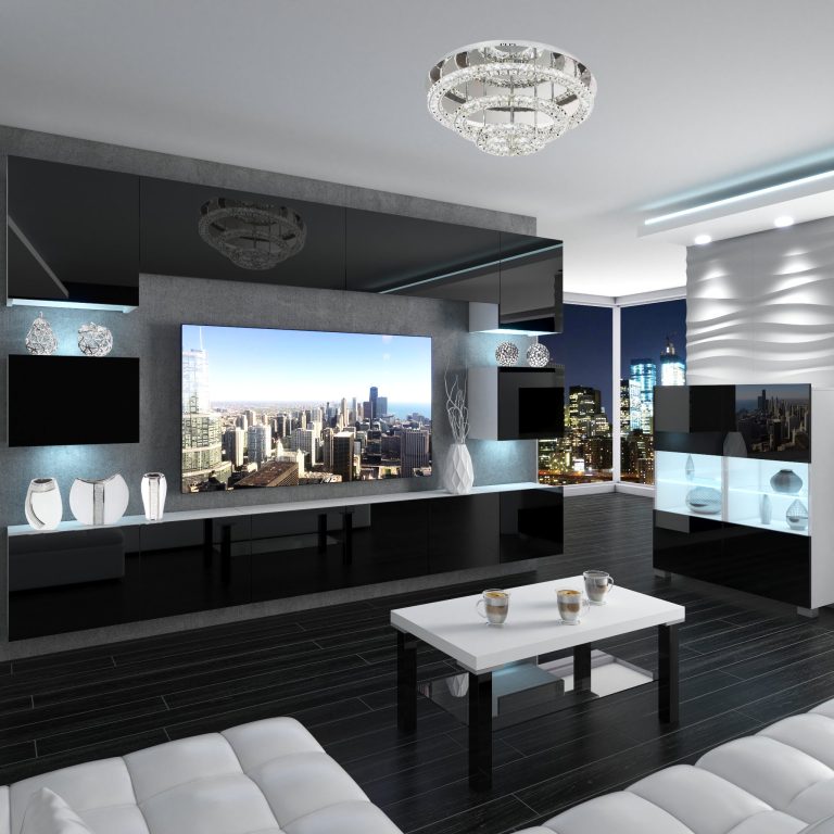 Parete attrezzata Belini Premium Versione completa Nero lucido + Illuminazione LED Nexum 47 Produttore NEX 3/0/W/B/0/0/PP