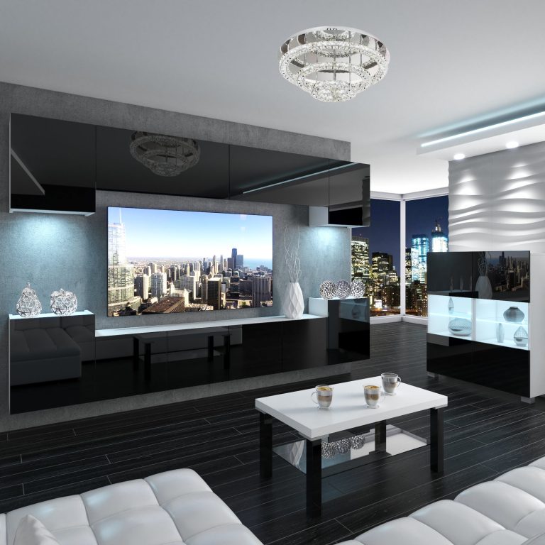 Parete attrezzata Belini Premium Versione completa Nero lucido + Illuminazione LED Nexum 65 Produttore NEX 4/0/W/B/0/0/PP