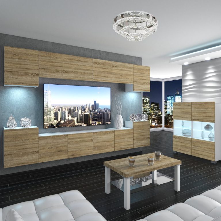 Parete attrezzata Belini Premium Versione completa Rovere Sonoma + Illuminazione LED Nexum 72 Produttore NEX 4/0/W/DS/0/0/PP