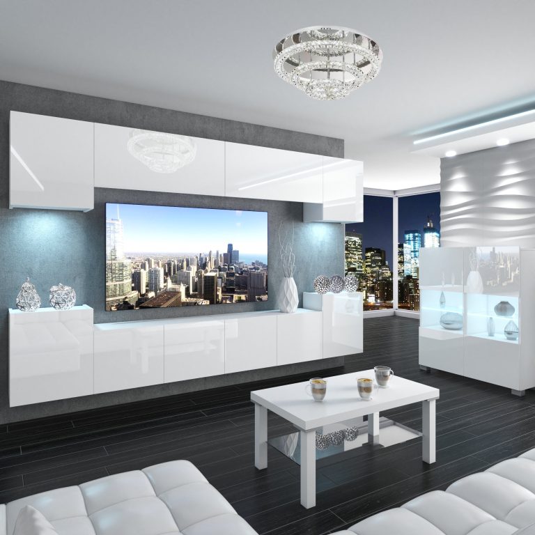 Parete attrezzata Belini Premium Versione completa Bianco lucido + Illuminazione LED Nexum 57 Produttore NEX 4/0/W/W/0/0/PP