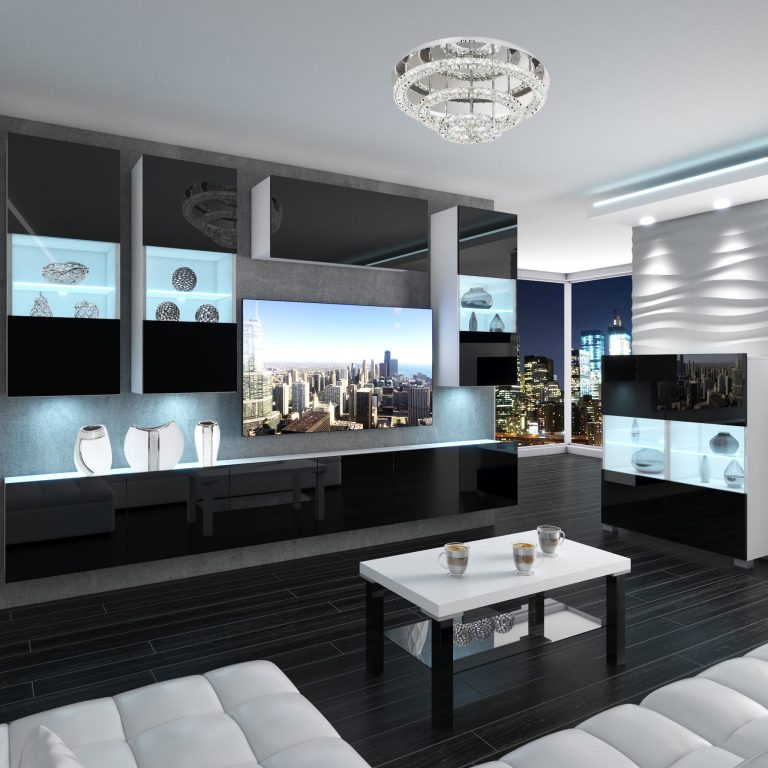 Parete attrezzata Belini Premium Versione completa Nero lucido + Illuminazione LED Nexum 80 Produttore NEX 5/0/W/B/0/0/ PP
