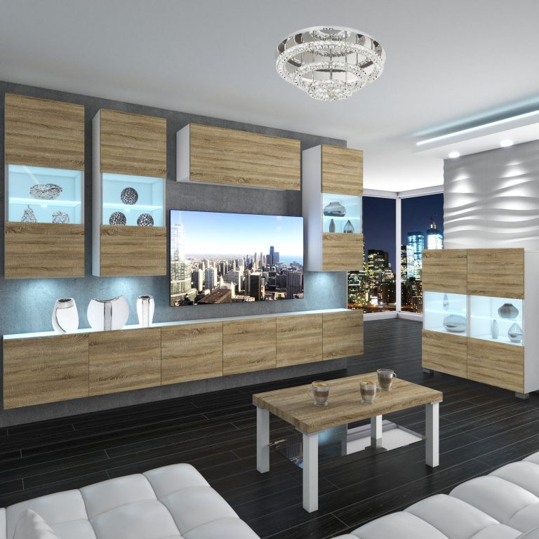 Parete attrezzata Belini Premium Versione completa Rovere Sonoma + Illuminazione LED Nexum 84 Produttore NEX 5/0/W/DS/0/0/PP