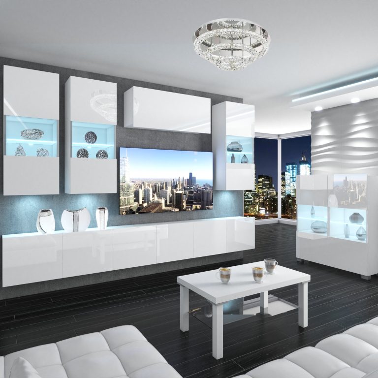 Parete attrezzata Belini Premium Versione completa Bianco lucido + Illuminazione LED Nexum 75 Produttore NEX 5/0/W/W/0/0/PP