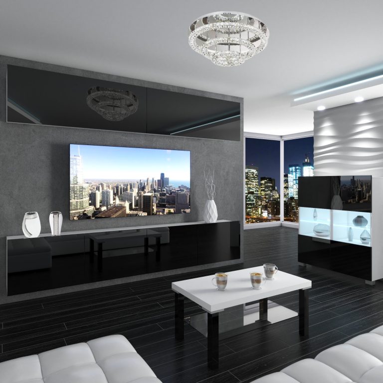 Parete attrezzata Belini Premium Versione completa Nero lucido + Illuminazione LED Nexum 92 Produttore NEX 6/0/W/B/0/0/PP
