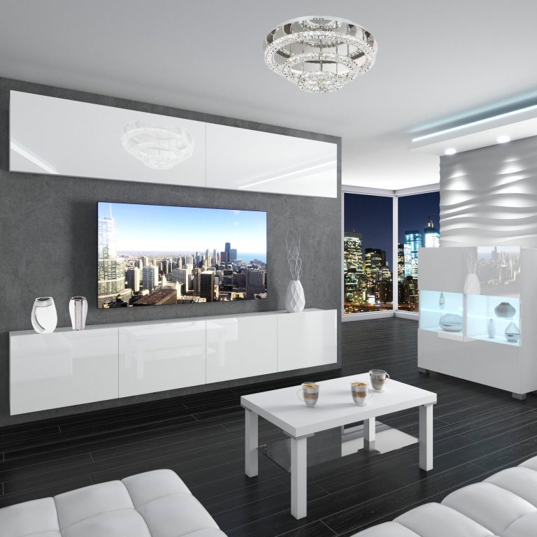 Parete attrezzata Belini Premium Versione completa Bianco lucido + Illuminazione LED Nexum 86 Produttore NEX 6/0/W/W/0/0/PP