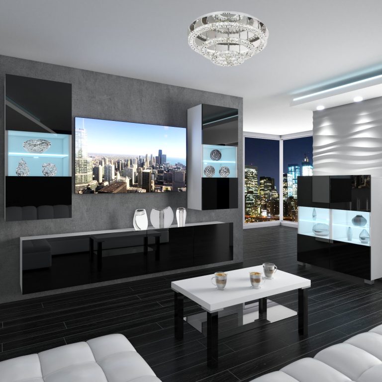 Parete attrezzata Belini Premium Versione completa Nero lucido + Illuminazione LED Nexum 106 Produttore NEX 7/0/W/B/0/0/PP