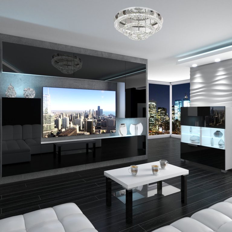 Parete attrezzata Belini Premium Versione completa Nero lucido + Illuminazione LED Nexum 125 Produttore NEX 8/0/W/B/0/0/PP