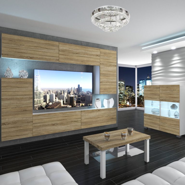 Parete attrezzata Belini Premium Versione completa Rovere Sonoma + Illuminazione LED Nexum 129 Produttore NEX 8/0/W/DS/0/0/PP
