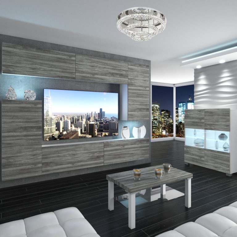 Parete attrezzata Belini Premium Versione completa Legno grigio antracite Glamour + Illuminazione LED Nexum 128 Produttore NEX 8/0/W/GW1/0/0/PP