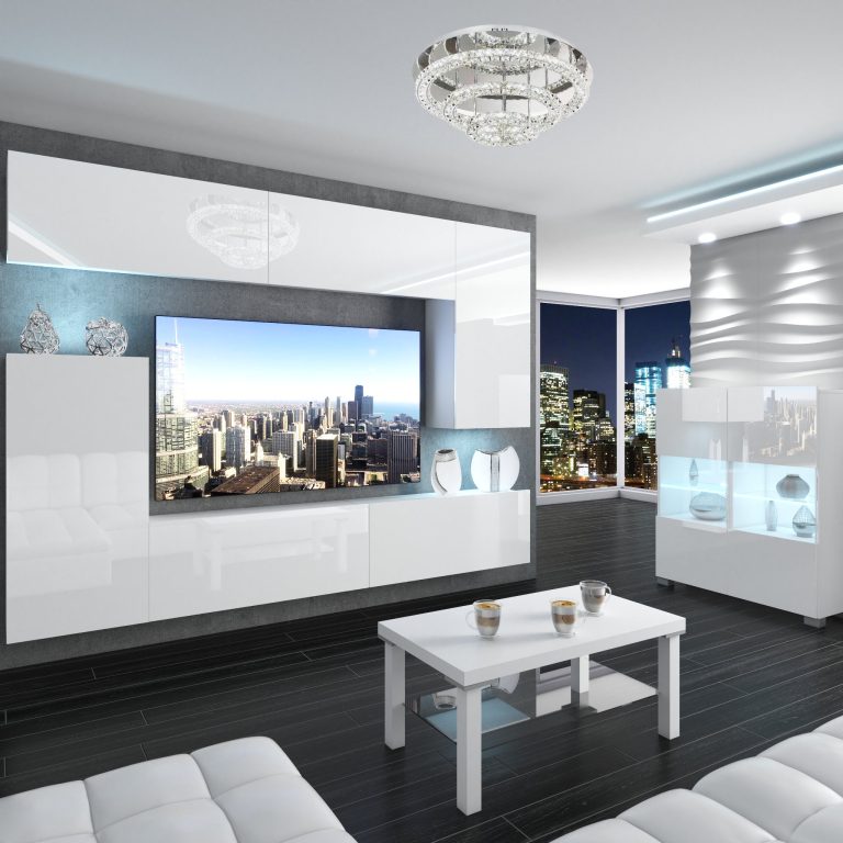 Parete attrezzata Belini Premium Versione completa Bianco lucido + Illuminazione LED Nexum 117 Produttore NEX 8/0/W/W/0/0/PP
