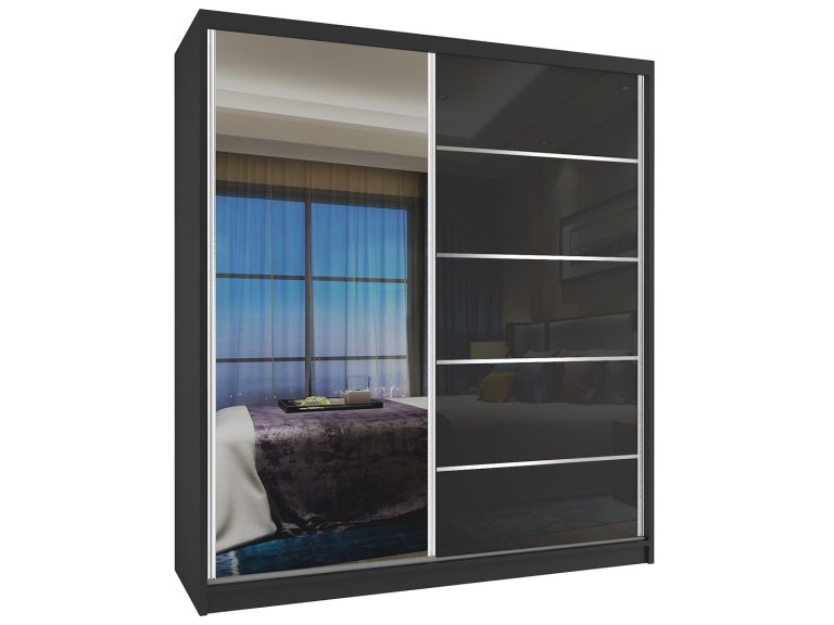 Armadio scorrevole 133 cm con specchio nero lucido Produttore MG SZP2/2/B/1L5B/HI