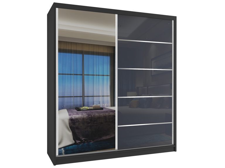 Armadio scorrevole 133 cm con specchio grigio acciaio lucido Produttore MG SZP2/2 B/1L5S/HI