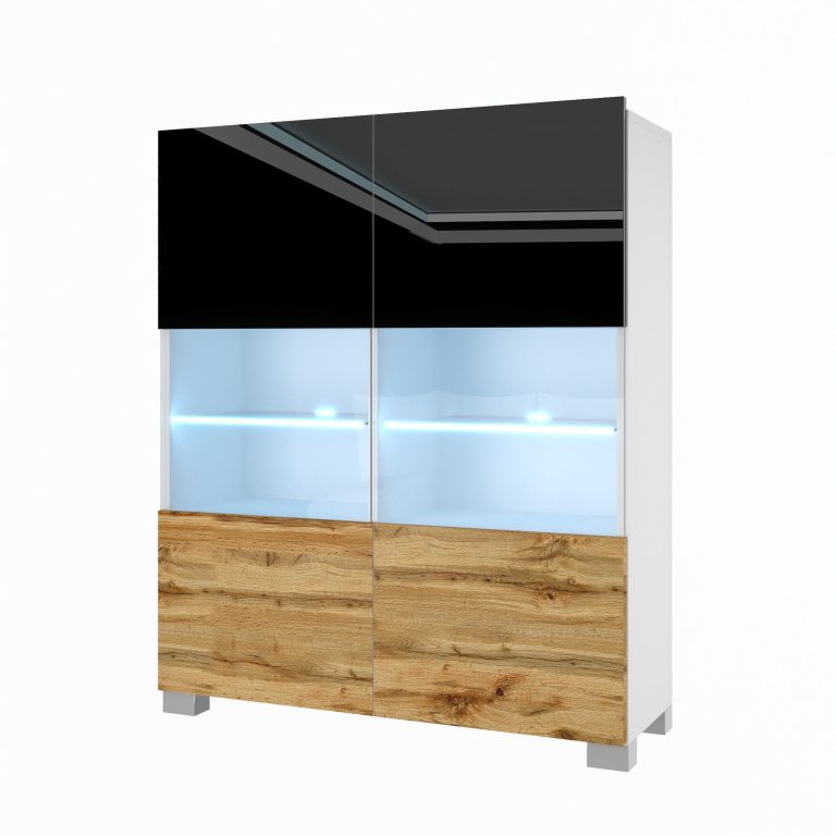 Comò Belini Premium Versione Completa Nero Lucido / Rovere Wotan + Illuminazione a LED Produttore 9 NEX KOM1/1/W/BDW/0/0






