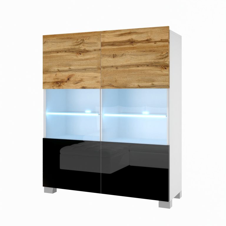 Comò Belini Premium Versione Completa Rovere Wotan / Nero Lucido + Illuminazione a LED Produttore 8 NEX KOM1/1/W/DWB/0/0







