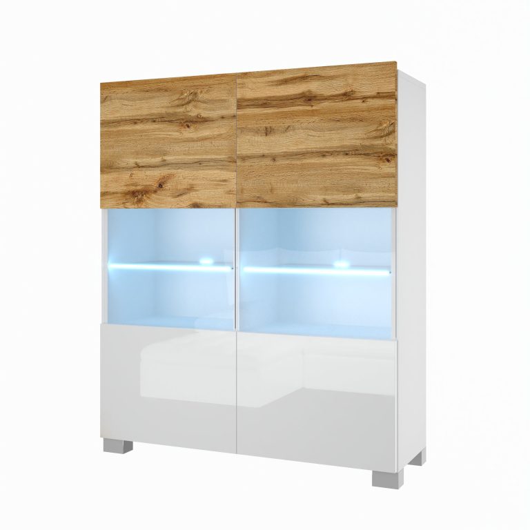 Comò Belini Premium Versione Completa Rovere Wotan / Bianco Lucido + Illuminazione a LED Produttore 6 NEX KOM1/1/W/DWW/0/0







