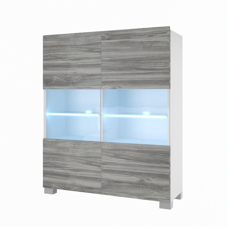Comò Belini Premium Full Version Grigio Antracite Glamour Wood + Illuminazione a LED Produttore 10 NEX KOM1/1/W/GW1/0/0







