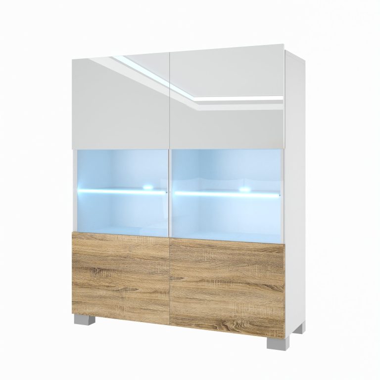 Comò Belini Premium Versione Completa Bianco Lucido / Rovere Sonoma + Illuminazione a LED Produttore 4 NEX KOM1/1/W/WDS/0/0






