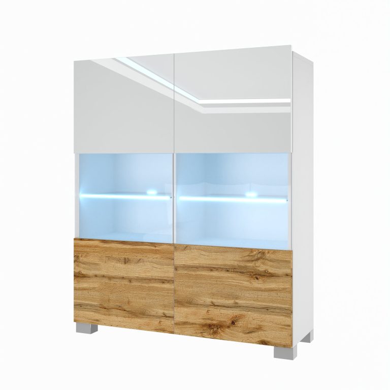 Comò Belini Premium Versione Completa Bianco Lucido / Rovere Wotan + Illuminazione a LED Produttore 5 NEX KOM1/1/W/WDW/0/0






