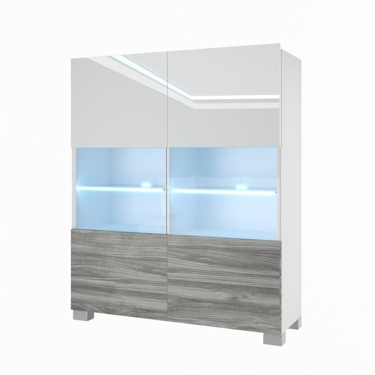 Comò Belini Premium Full Version Legno Grigio Antracite Glamour / Bianco Lucido + Illuminazione a LED Produttore 3 NEX KOM1/1/W/WGW1/0/0






