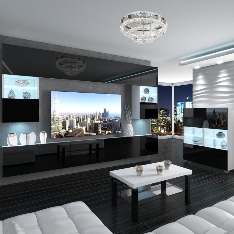 Comò Belini Premium Versione Completa Nero Lucido + Illuminazione a LED Produttore 7 NEX KOM1/1/W/B/0/0






