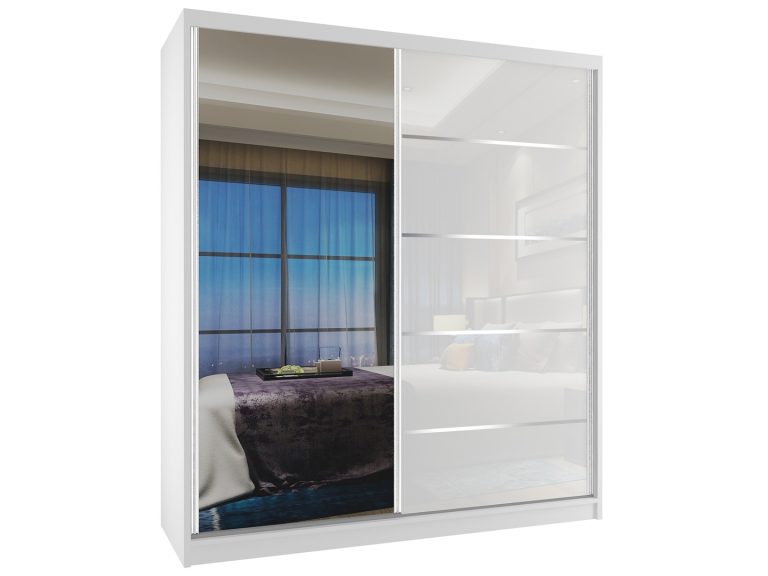 Armadio scorrevole 133 cm con specchio bianco lucido Produttore MG SZP2/2/W/1L5W/HI