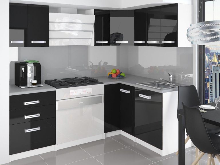 Mobili da cucina 300 cm nero lucido con piano di lavoro Produttore INF ARMIN2/3/WT/B/0/B1