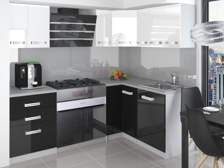 Mobili da cucina 300 cm bianco lucido nero lucido con piano di lavoro Produttore INF ARMIN2/3/WT/WB/0/B1