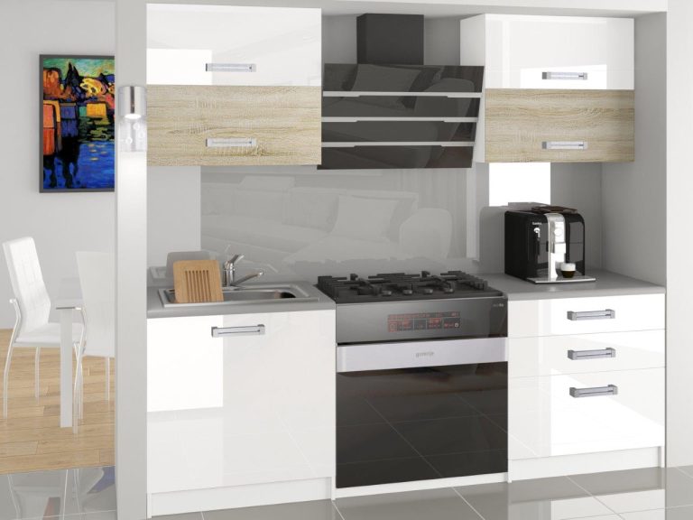 Mobili da cucina 120 cm bianchi lucidi in rovere Wotan rovere Sonoma senza piano di lavoro Produttore INF ELEGANTA2/2/WT/WDSW/BB/B1