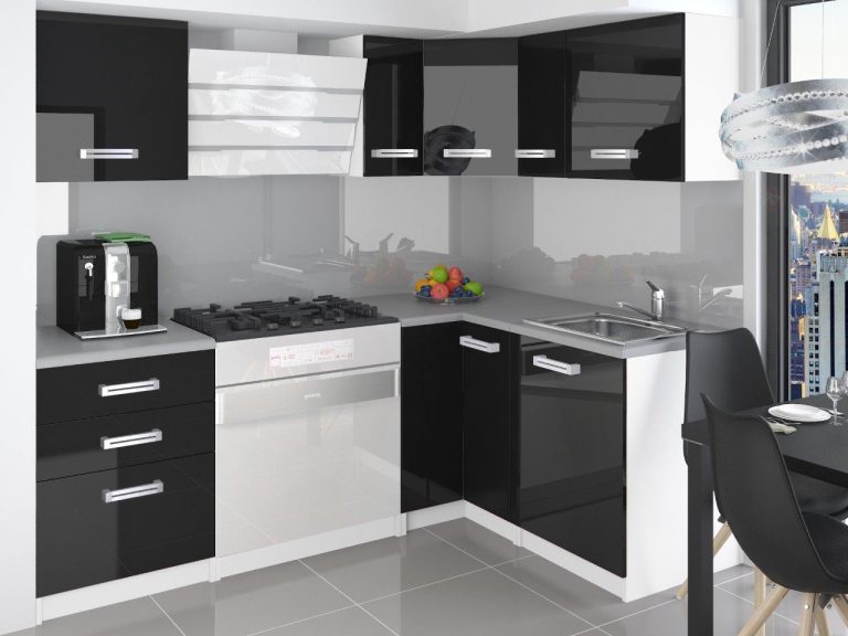 Mobili da cucina 300 cm neri lucidi con piano di lavoro Produttore INF JOWISZ/2/WT/B/0/D