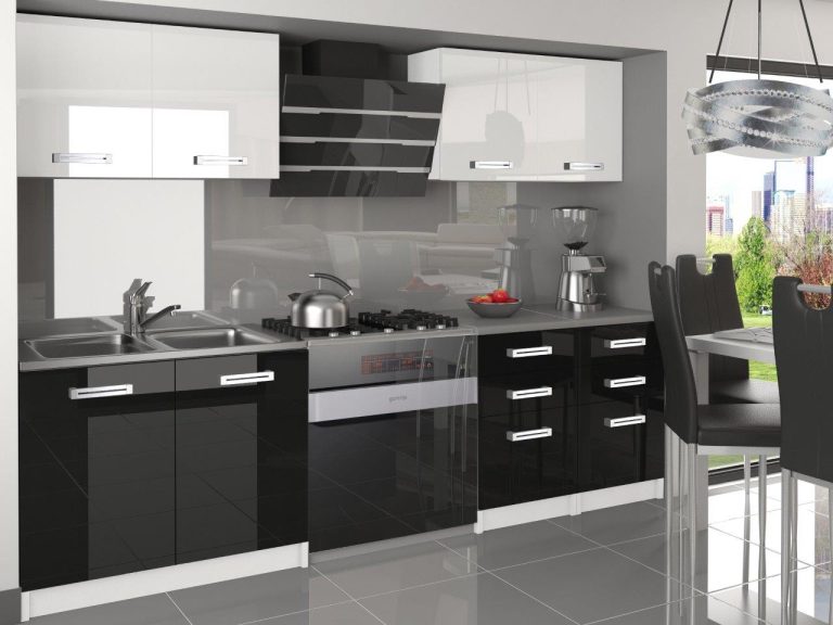 Mobili da cucina 160 cm bianco lucido nero lucido senza piano di lavoro Produttore INF KOMPAKTO2/2/WT/WB/BB/B1