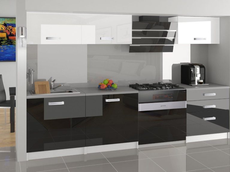 Mobili da cucina 180 cm bianco lucido nero lucido senza piano di lavoro Produttore INF LAURENTINO2/2/WT/WB/BB/B1