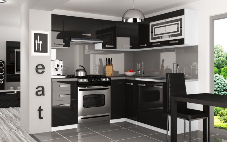 Mobili da cucina 360 cm nero lucido con piano di lavoro Produttore INF LIDIA/5/WT/B/0/F