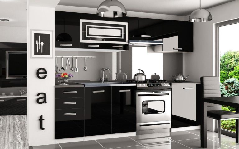 Mobili da cucina 240 cm nero lucido senza piano di lavoro Produttore INF MARIKA/4/WT/B/BB/F