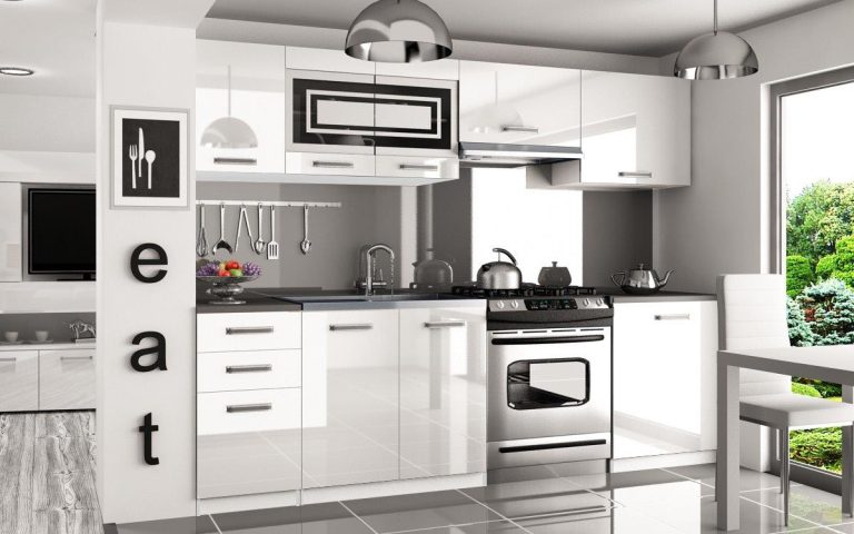 Mobili da cucina 240 cm bianchi lucidi senza piano di lavoro Produttore INF MARIKA/4/WT/W/BB/F