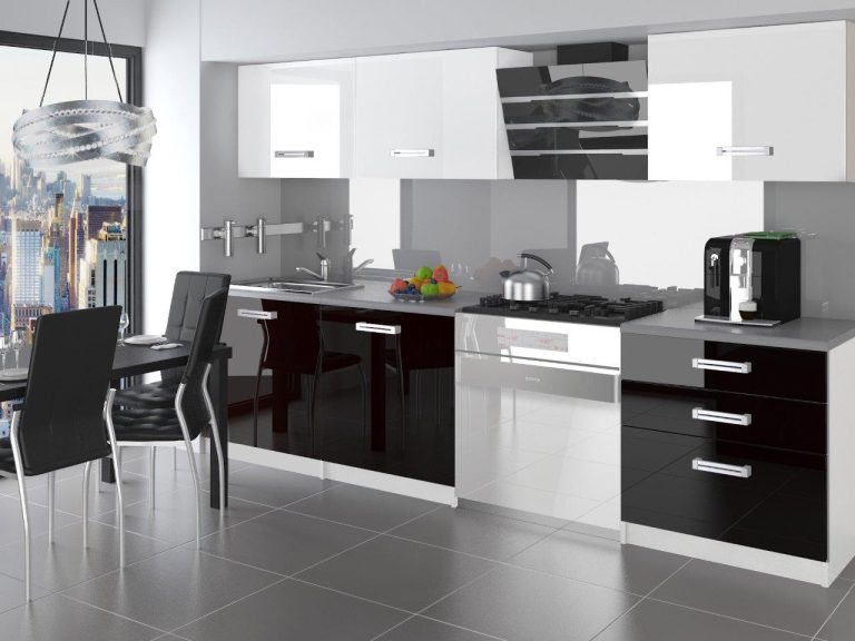 Mobili da cucina 180 cm bianco lucido nero lucido senza piano di lavoro Produttore INF NEPTUN/2/WT/WB/BB/D