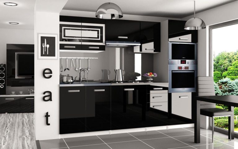 Mobili da cucina 240 cm nero lucido senza piano di lavoro Produttore INF PAULA2/4/WT/B/BB/B1