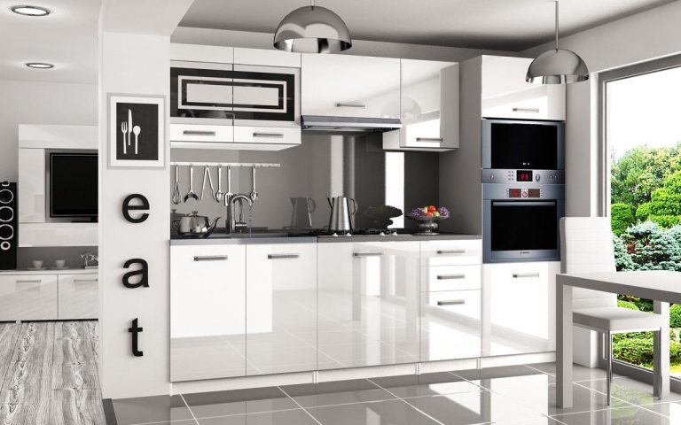 Mobili da cucina 240 cm bianco lucido senza piano di lavoro Produttore INF PAULA2/4/WT/W/BB/B1