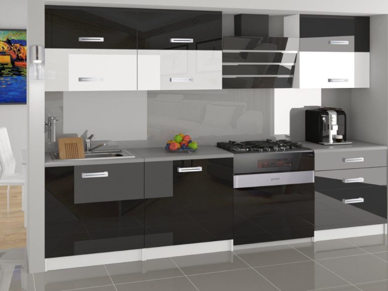Mobili da cucina 180 cm nero lucido bianco lucido con piano di lavoro Produttore INF PRIMERA2/2/WT/BWB/0/B1