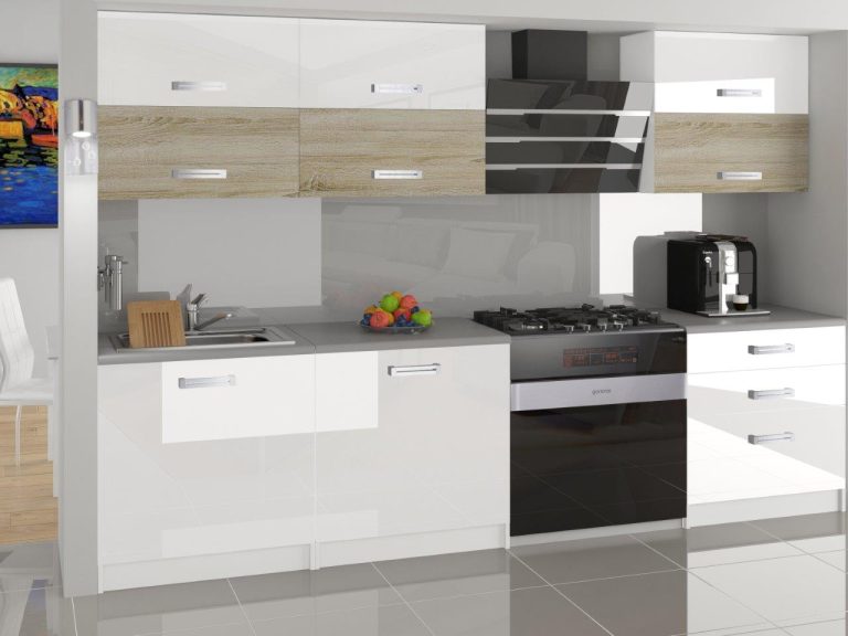 Mobili da cucina 180 cm bianchi lucidi in rovere Wotan rovere Sonoma senza piano di lavoro Produttore INF PRIMERA2/2/WT/WDSW/BB/B1
