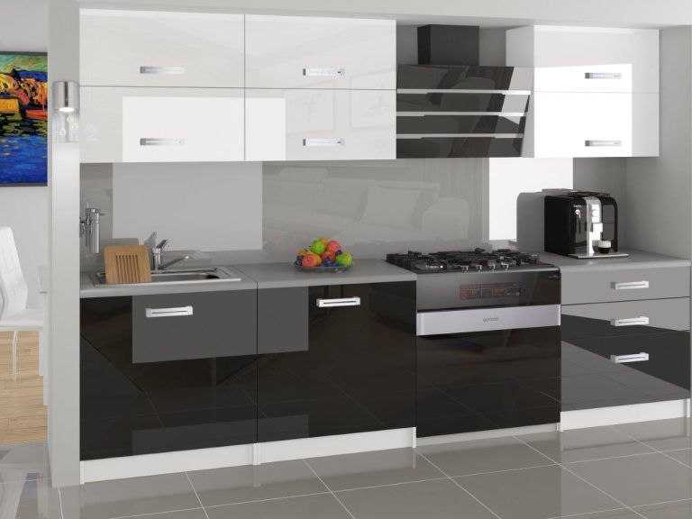 Mobili da cucina 180 cm bianco lucido nero lucido con piano di lavoro Produttore INF PRIMERA2/3/WT/WB/0/B1