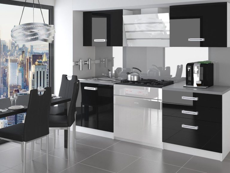 Mobili da cucina 120 cm neri lucidi con piano di lavoro Produttore INF SATURNO/2/WT/B/0/D
