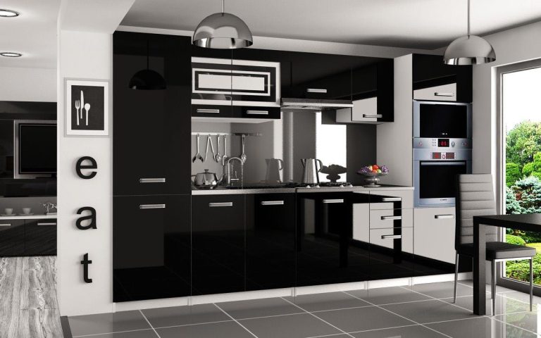 Mobili da cucina 300 cm nero lucido senza piano di lavoro Produttore INF SYNTKA/6/WT/B/BB/F