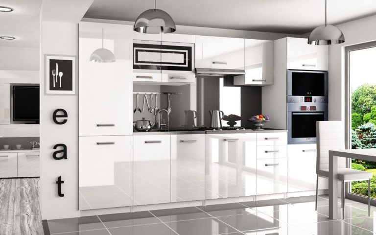 Mobili da cucina 300 cm bianchi lucidi con piano di lavoro Produttore INF SYNTKA/6/WT/W/0/F