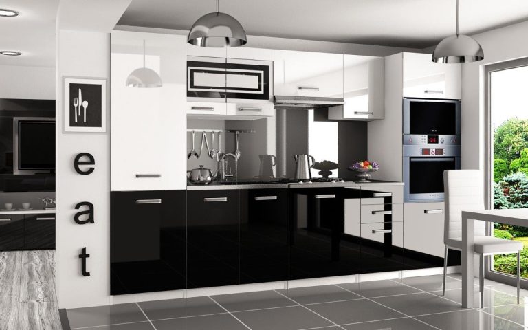 Mobili da cucina 300 cm bianco lucido nero lucido senza piano di lavoro Produttore INF SYNTKA2/5/WT/WB/BB/B1