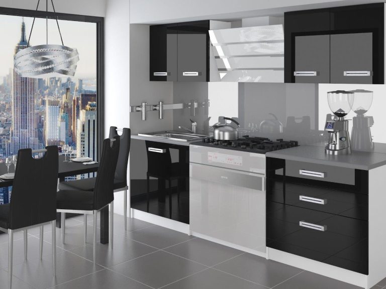 Mobili da cucina 120 cm neri lucidi con piano di lavoro Produttore INF TIESTO/2/WT/B/0/D