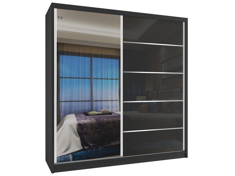 Armadio scorrevole 158 cm con specchio nero lucido Produttore MG SZP3/2/B/WI/1L5B/HI