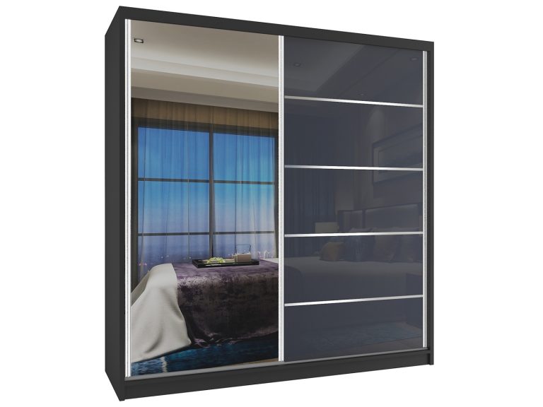 Armadio scorrevole 158 cm con specchio grigio acciaio lucido Produttore MG SZP3/2/B/WI/1L5S/HI