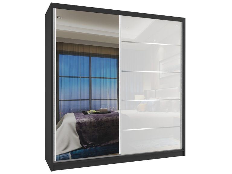 Armadio scorrevole da 158 cm con specchio bianco lucido Produttore MG SZP3/3/B/WI/1L5W/HI






