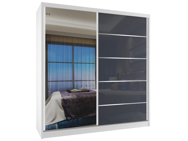 Armadio scorrevole da 158 cm con specchio grigio acciaio lucido Produttore MG SZP3/3/W/WI/1L5S/HI






